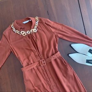 & Other Stories Belted Auburn Collared Shi…